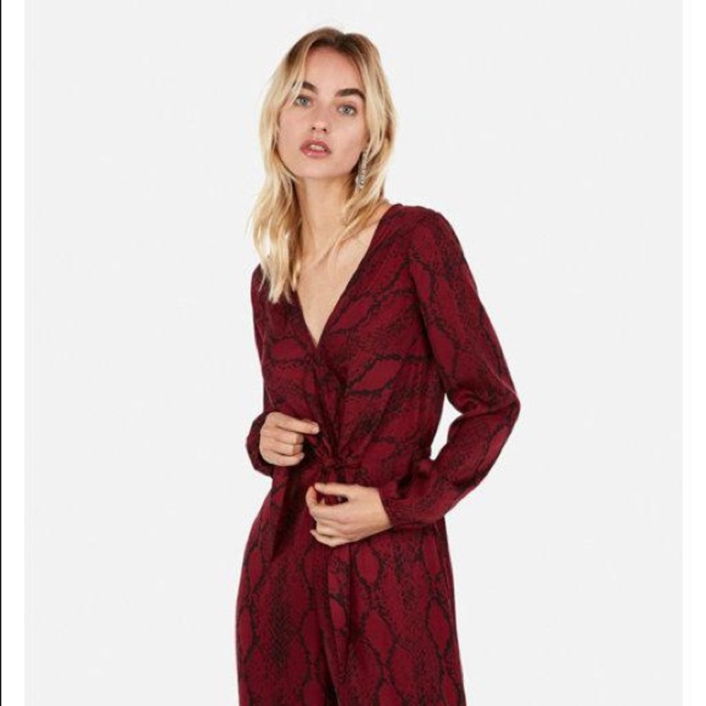 Express Satin Long Sleeve Tie Waist Jumpsuit NWOT